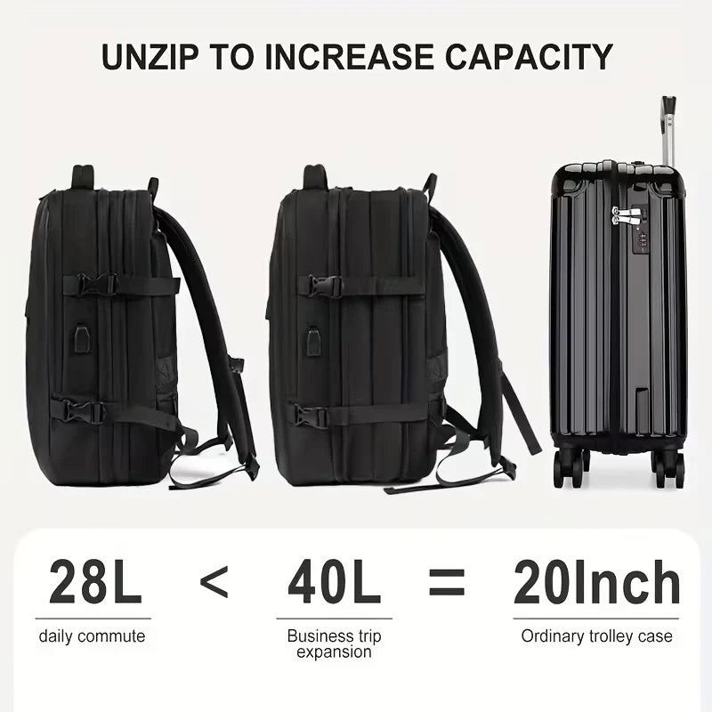Romantic Crown 17.3" Expandable Laptop Backpack 45L – Waterproof Travel & Business Bag with USB Charging, Anti-Theft & 180° Opening