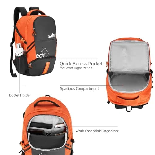 Safari Grande 43L Expandable Travel Laptop Backpack – 17″ Laptop, 3 Compartments, Compression Straps, Bottle Holder | Brick Red