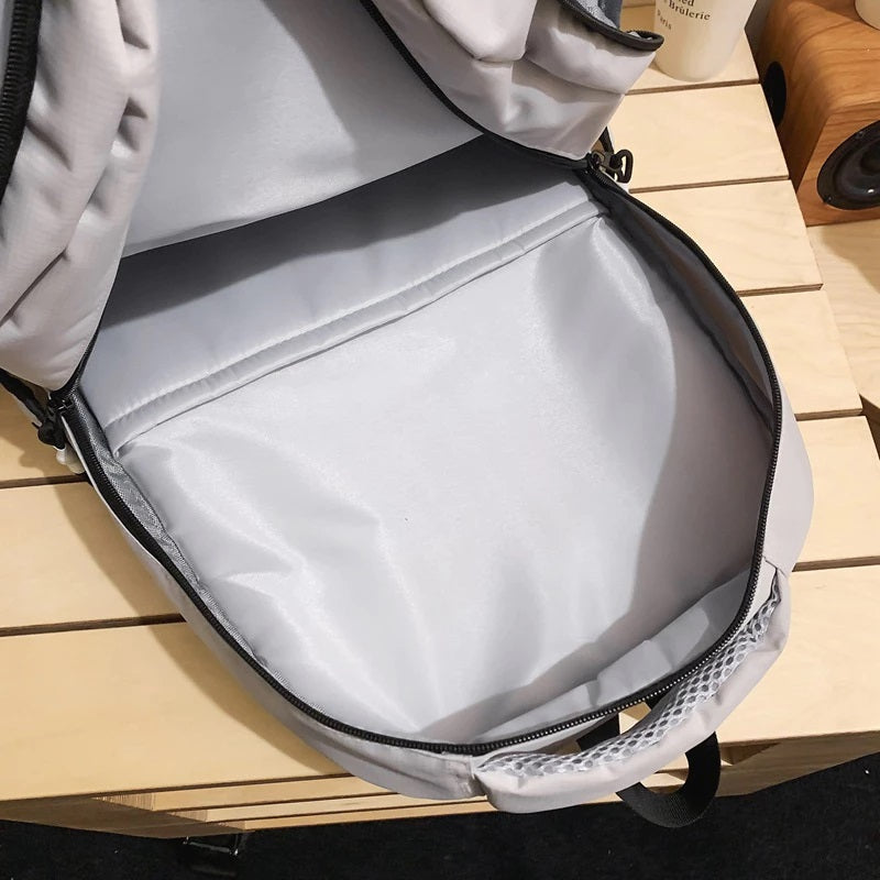 Gray Ming Cheng Unisex Student Backpack – Waterproof Korean Canvas Laptop Bag for School, College, University & Travel
