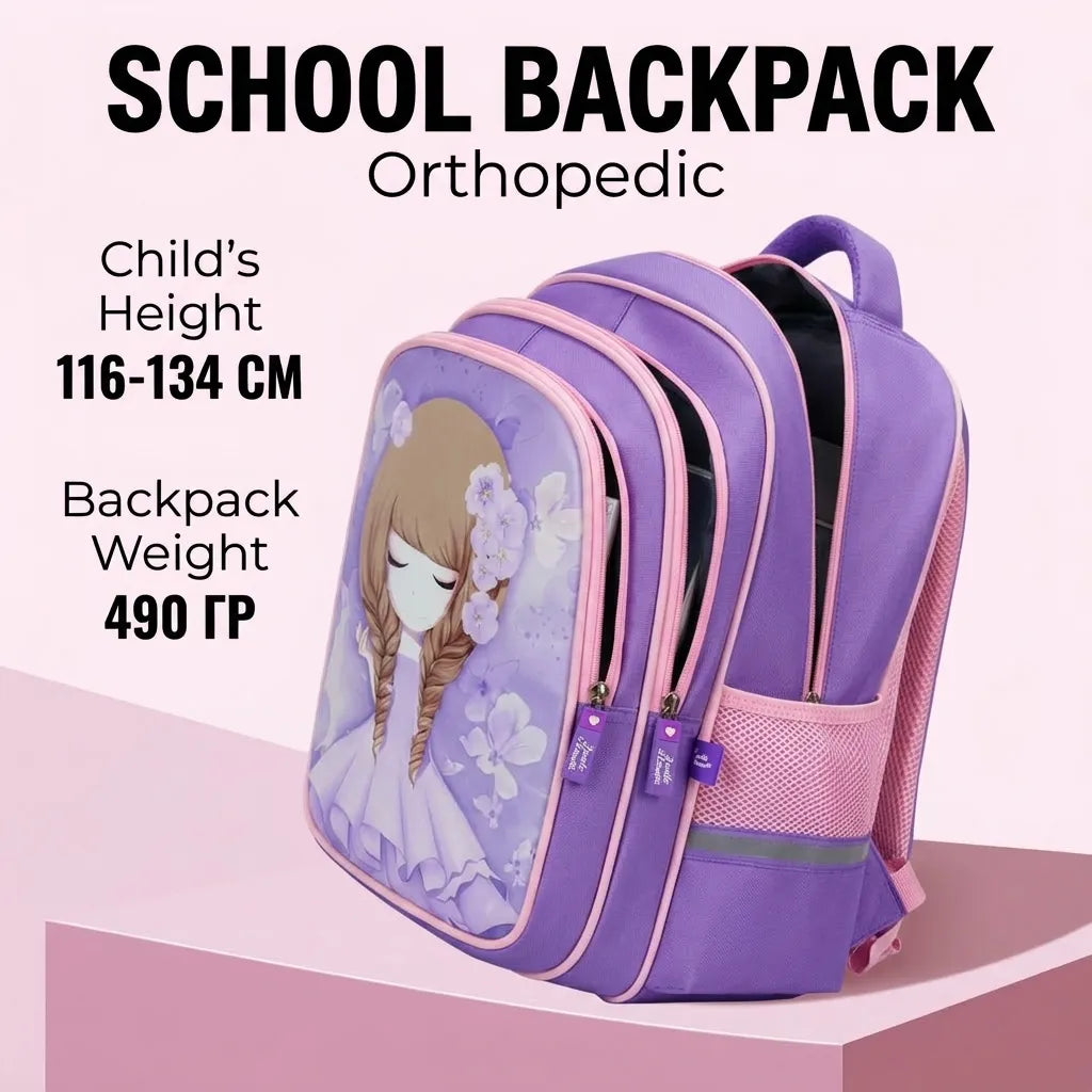 Apsis Junior School Bag for Girls – Barbie Design, Lilac & Pink