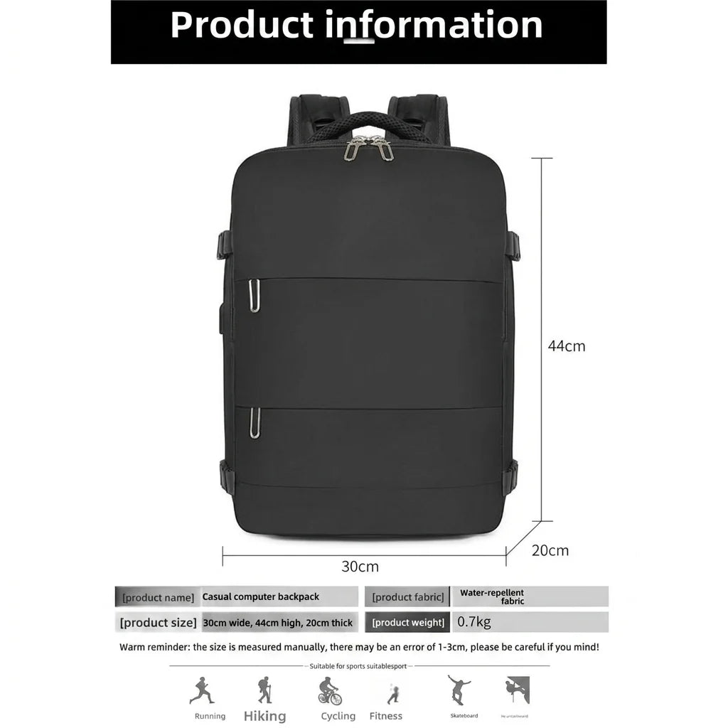 Trax Minimalist Essential Travel Backpack – Cabin Friendly - Waterproof with Shoe Compartment, 15.6" Laptop Compatible