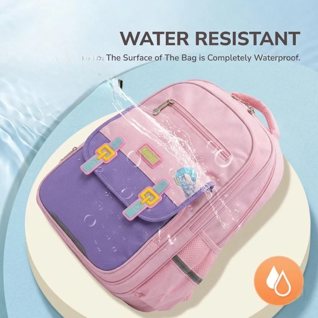 Pink School Backpack for Primary Class Girls – Imported, Water Resistant, Ergonomic with Reflective Strips