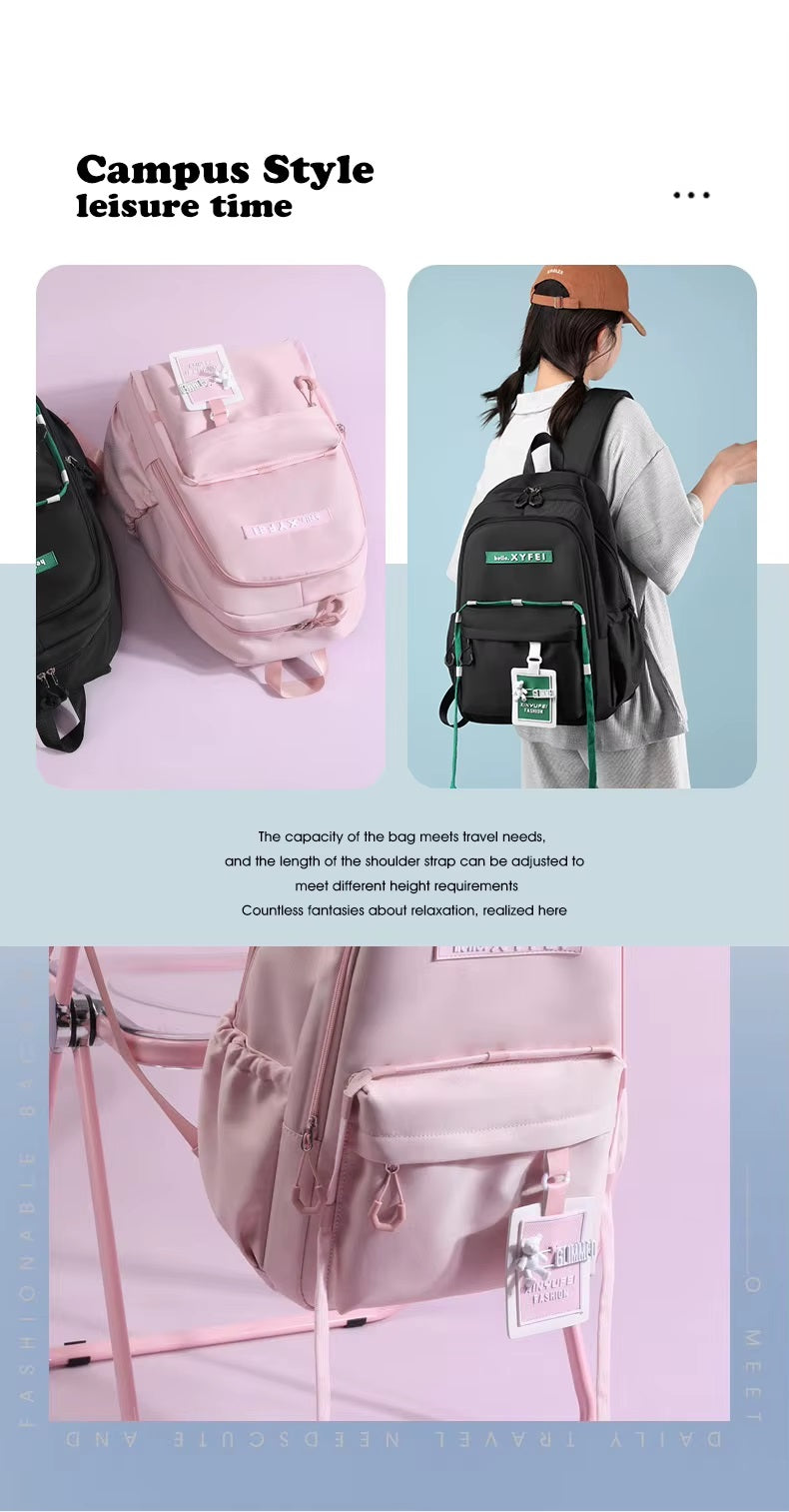Glimmed Teddy Badge School Bag For Girls Imported  Nylon Waterproof Backpack with Laptop Sleeve | Fashion Campus Bag with Teddy Bear Badge, Large Capacity 45x30x20 cm