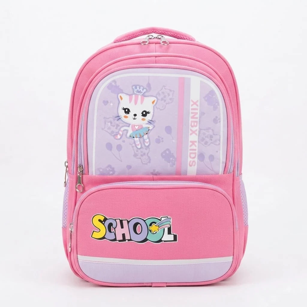 XB Cat Cartoon Imported Girls School Bag for Class 1-3 - Backpack with Chest Buckle & Reflective Strips