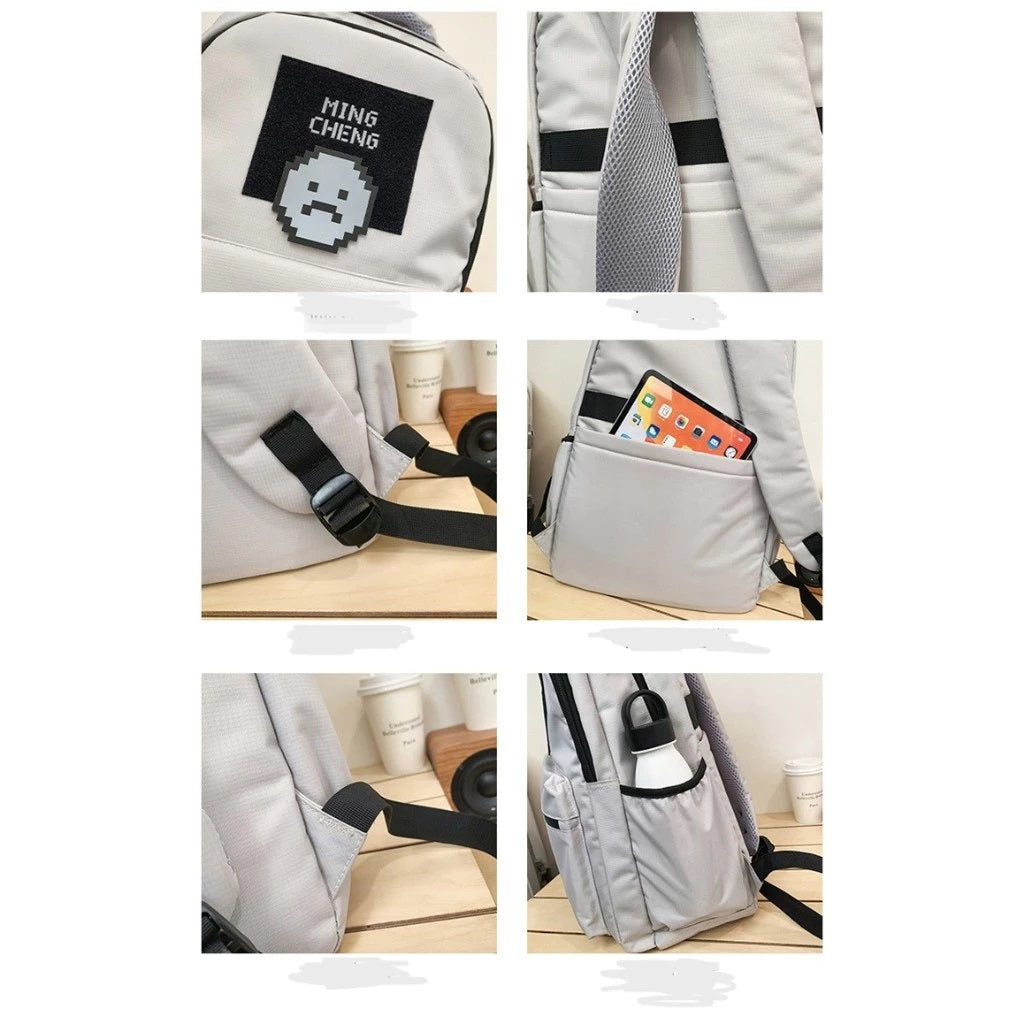 Gray Ming Cheng Unisex Student Backpack – Waterproof Korean Canvas Laptop Bag for School, College, University & Travel