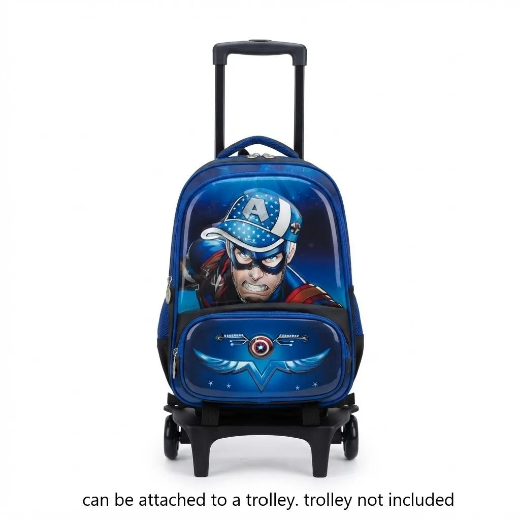 Captain America Design School Bag – Premium Trolley-Attachable Backpack for Kids