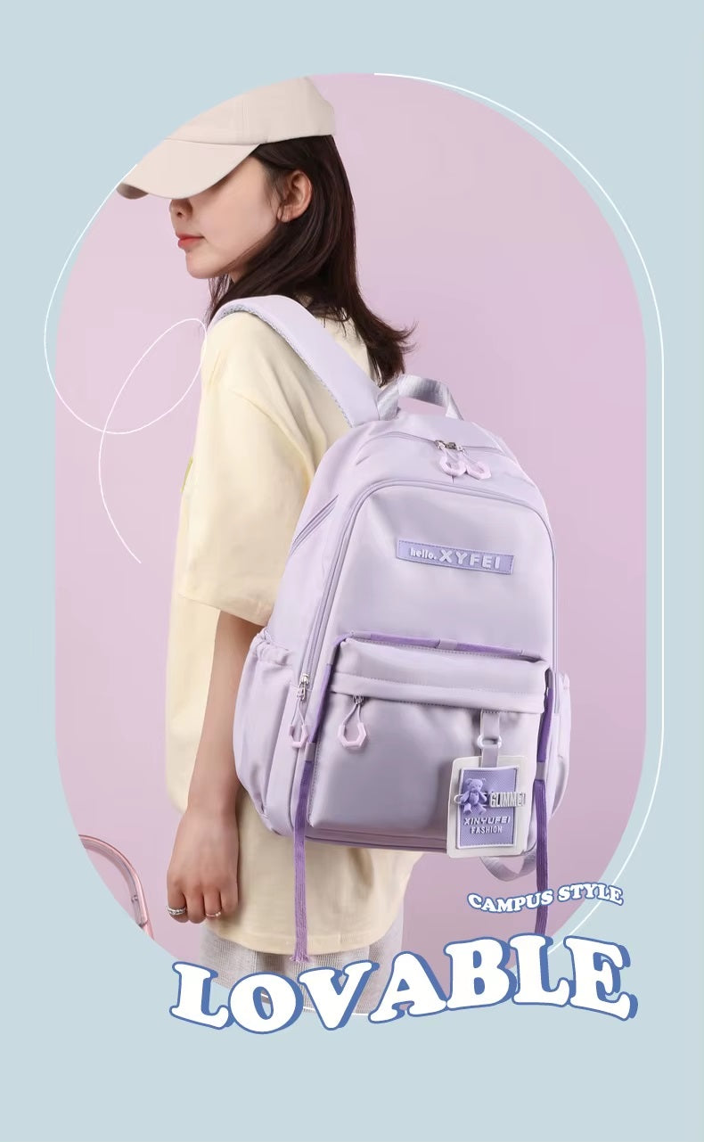 Glimmed Teddy Badge School Bag For Girls Imported  Nylon Waterproof Backpack with Laptop Sleeve | Fashion Campus Bag with Teddy Bear Badge, Large Capacity 45x30x20 cm