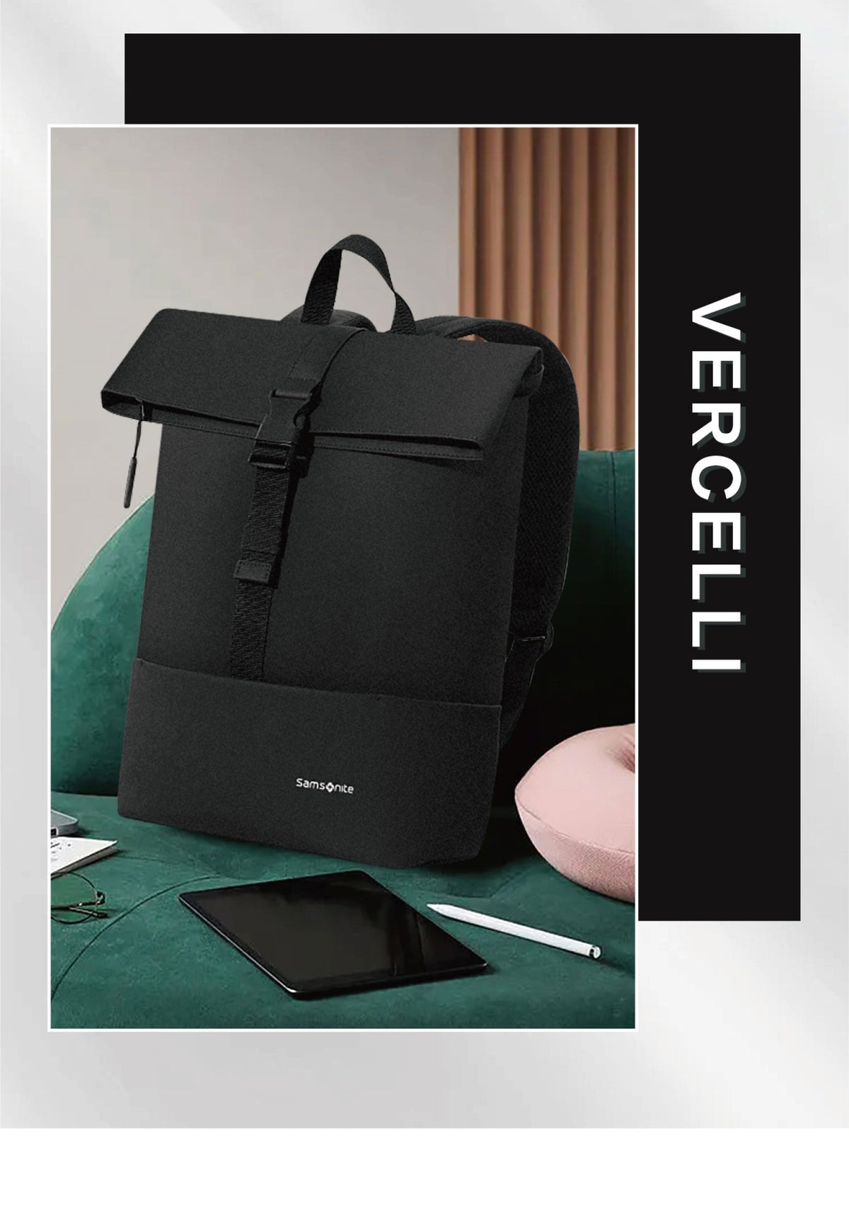 Samsonite Vercelli Backpack – Flap Up Design | 15.6” Laptop | Water-Resistant PU