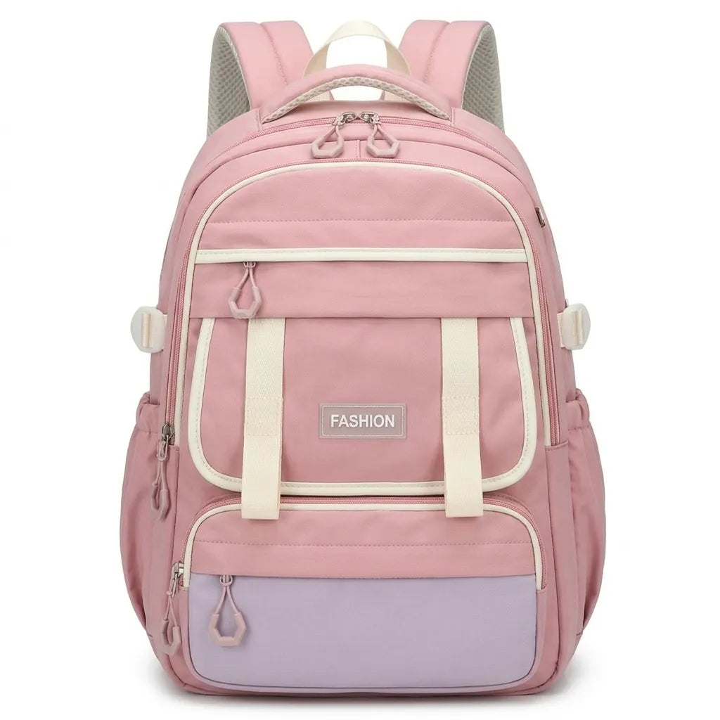 New Era Fashion School Backpack – Premium Water-Resistant Nylon, Laptop Compartment & Trolley Strap