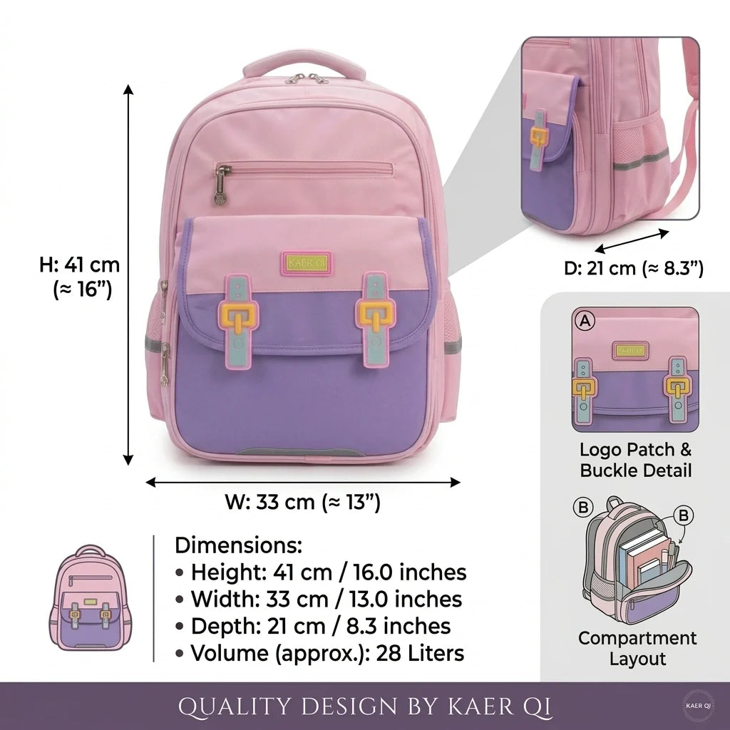 Pink School Backpack for Primary Class Girls – Imported, Water Resistant, Ergonomic with Reflective Strips
