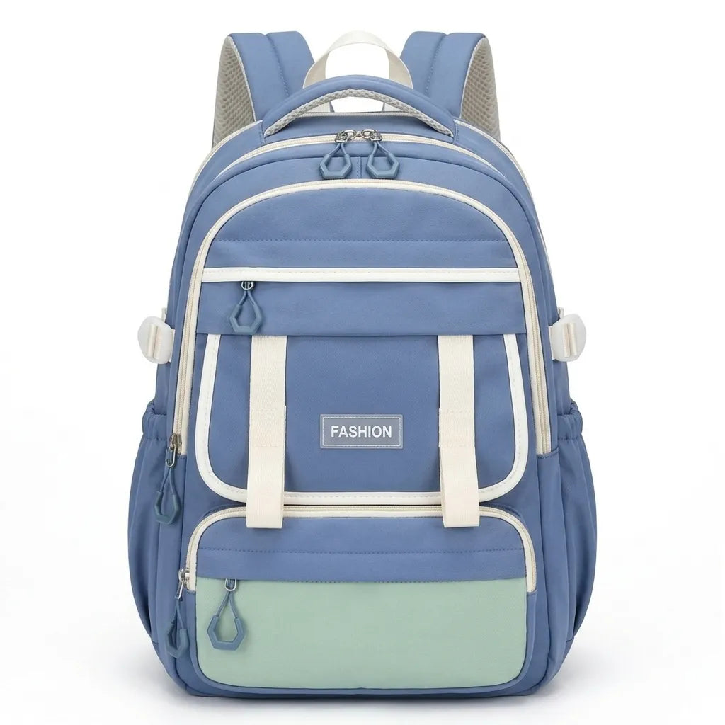 New Era Fashion School Backpack – Premium Water-Resistant Nylon, Laptop Compartment & Trolley Strap