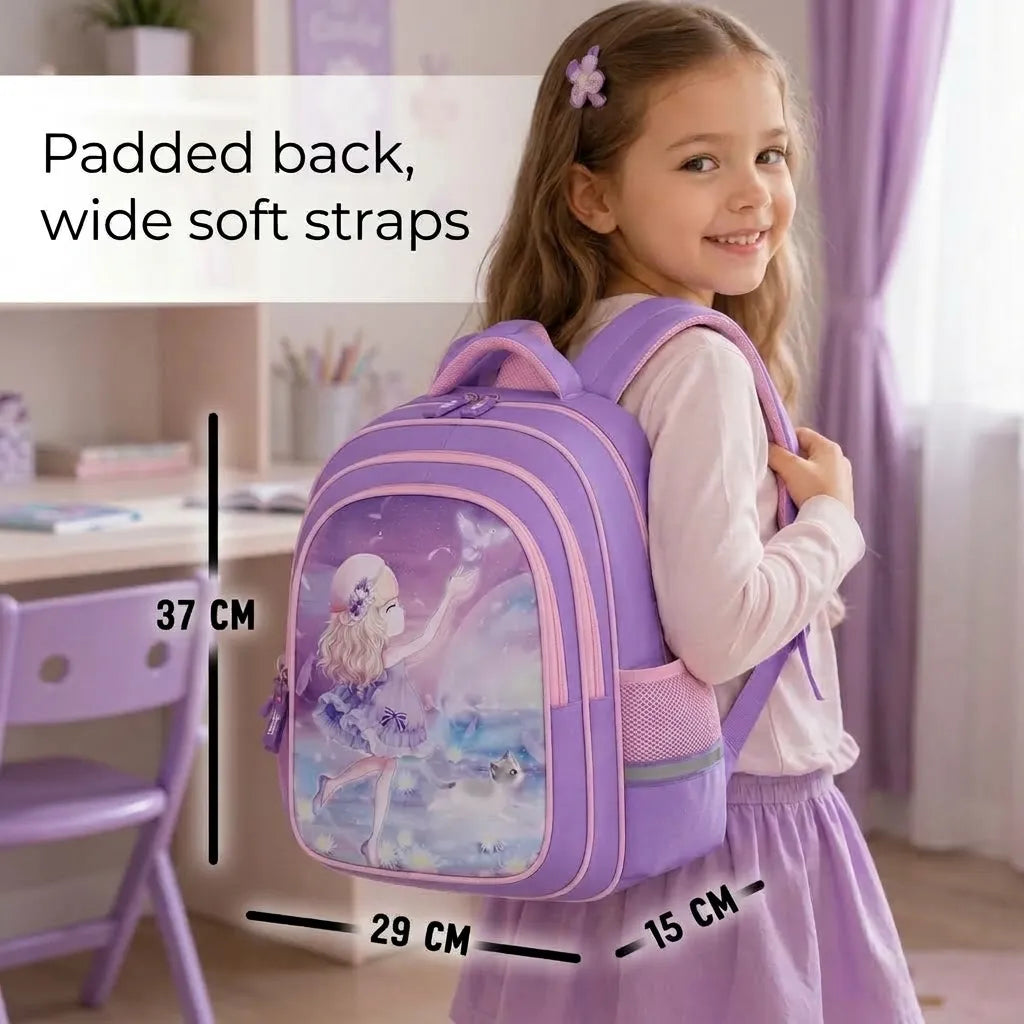 Apsis Junior School Bag for Girls – Barbie Design, Lilac & Pink