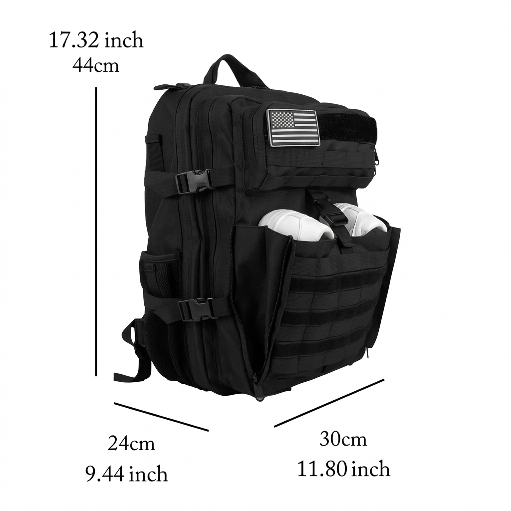 GearX 45L Tactical Outdoor Backpack – Military, Hiking, Trekking & Gym Bag | Black