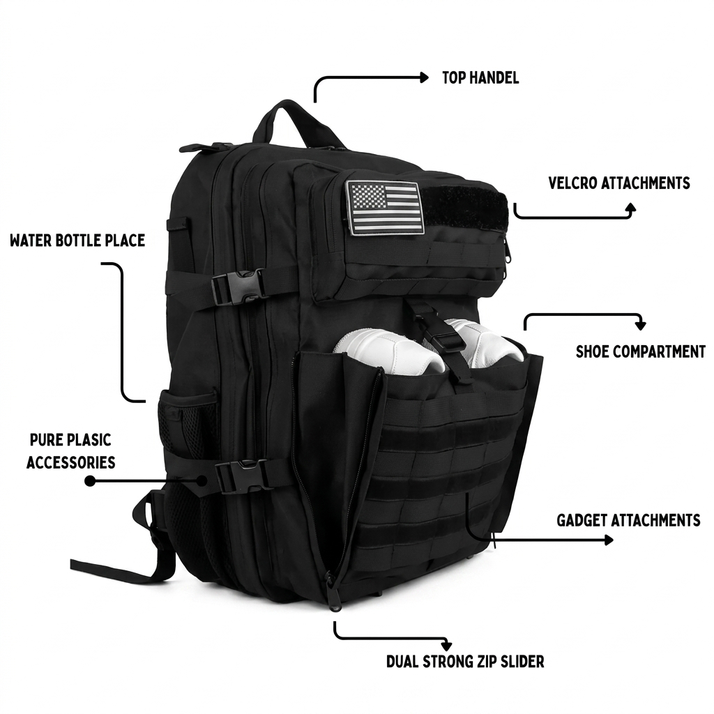 GearX 45L Tactical Outdoor Backpack – Military, Hiking, Trekking & Gym Bag | Black