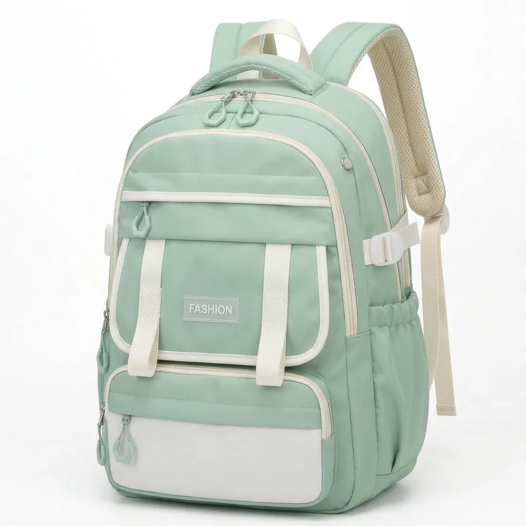 New Era Fashion School Backpack – Premium Water-Resistant Nylon, Laptop Compartment & Trolley Strap