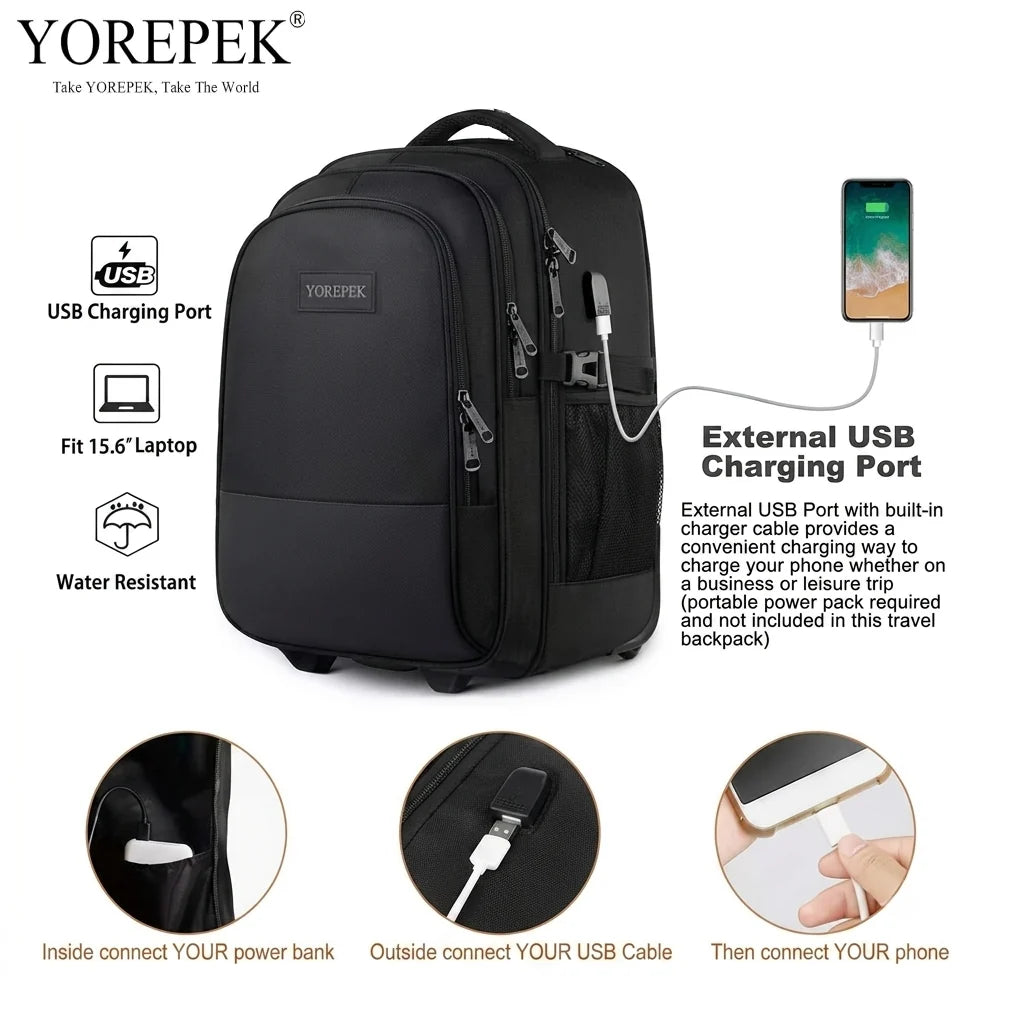 YOREPEK Travel Backpack 45L with USB Charging Port | Carry-On Business Backpack for 15.6" Laptop without Trolley