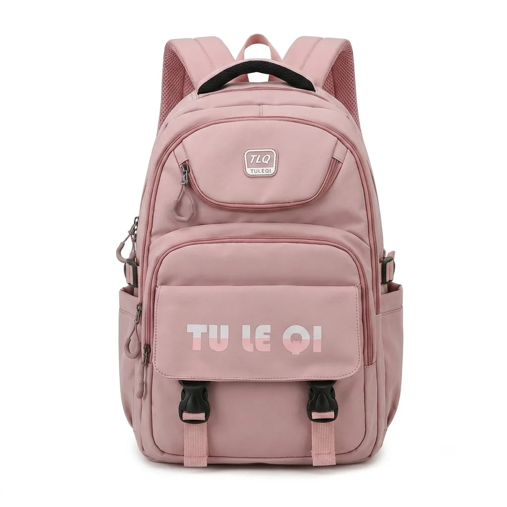 TLQ Premium Imported School & College Backpack for Girls – Pink | Waterproof | 46 × 31 × 20 cm