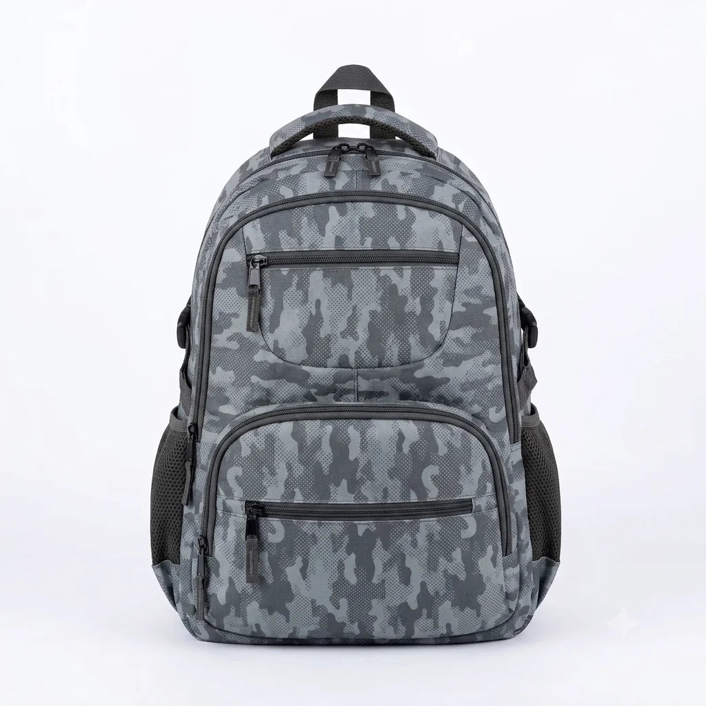 Tottus 360 Teenager  School & College Backpack Grey Camo Design – Water Resistant, D-Hooks, Ergonomic Padded Back