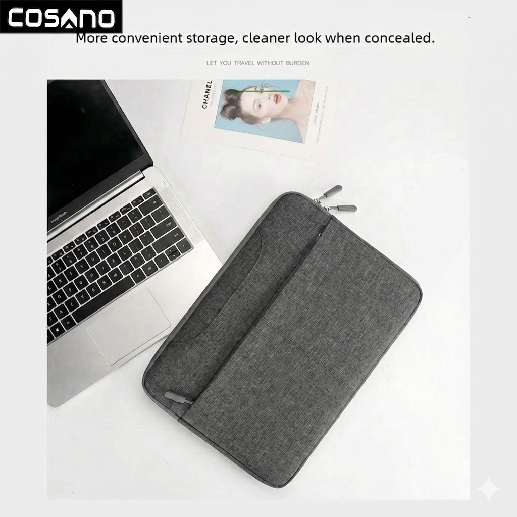COSANO 15.6" Laptop Sleeve Bag | Neoprene Shockproof Case with Pouch | Slim Protective Cover – Grey