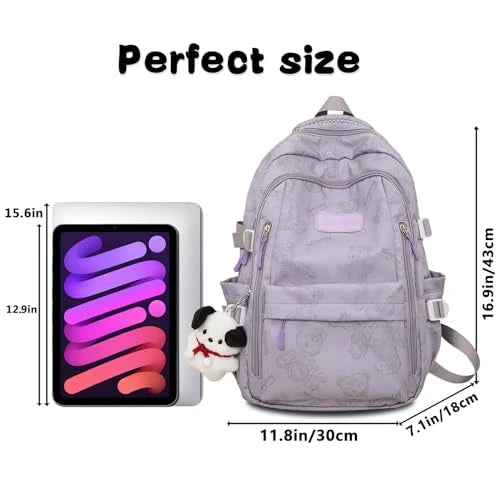 YIMIBAG Cute Teddy Design Backpack – Kawaii 16.9" Lightweight Waterproof School & Travel Bag (8 Pockets)