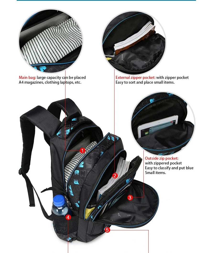 MK Imported School Bacpack, Premium Nylon Materia, Large Compartment, Water Proof, Multi Compartment