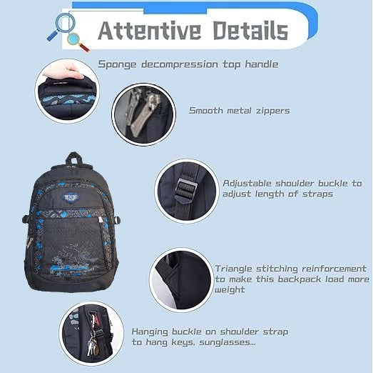 MK Imported School Bacpack, Premium Nylon Materia, Large Compartment, Water Proof, Multi Compartment