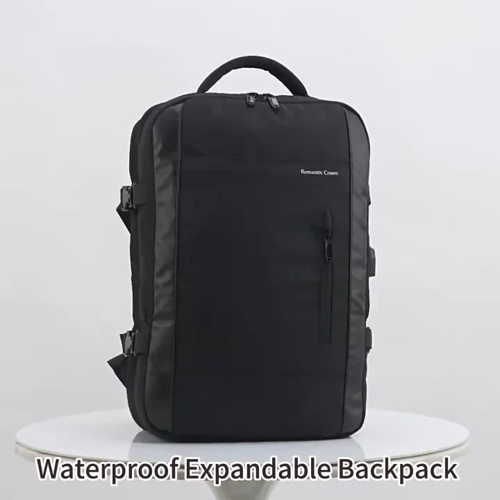 Romantic Crown 17.3" Expandable Laptop Backpack 45L – Waterproof Travel & Business Bag with USB Charging, Anti-Theft & 180° Opening