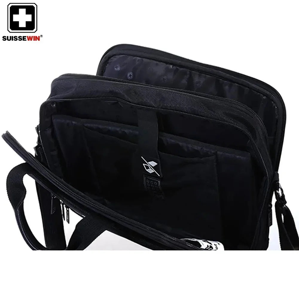 Suissewin SNE9025 15.6" Waterproof Laptop Briefcase - Black Business Bag for Men & Women