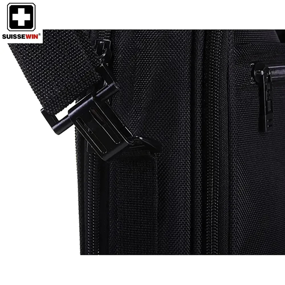 Suissewin SNE9025 15.6" Waterproof Laptop Briefcase - Black Business Bag for Men & Women