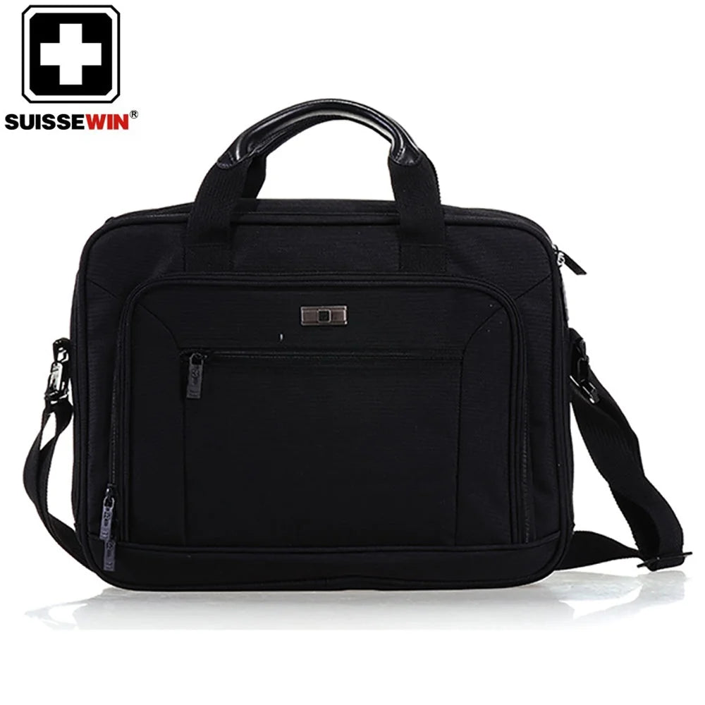 Suissewin SNE9025 15.6" Waterproof Laptop Briefcase - Black Business Bag for Men & Women