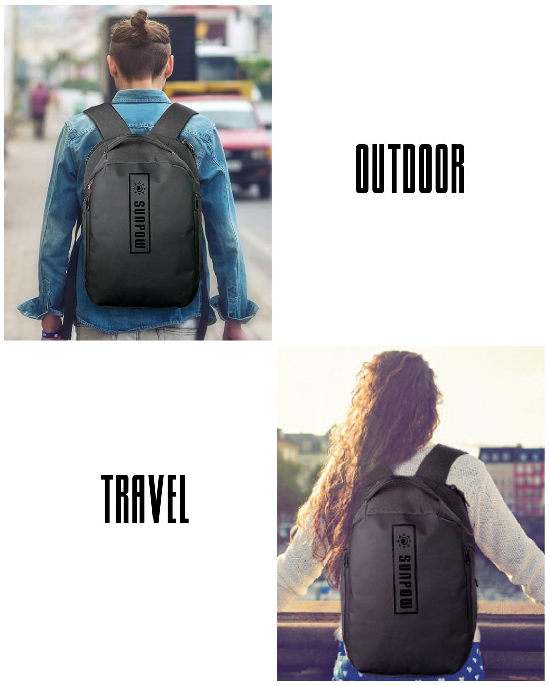 Sunpow Anti-theft 15.6" Laptop Backpack – 180° Open Design | Waterproof | Black