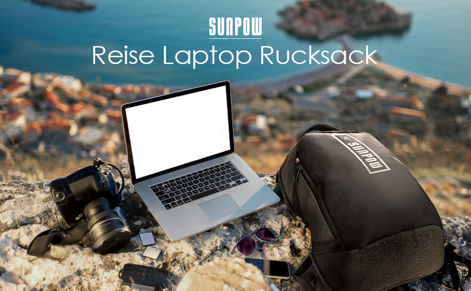 Sunpow Anti-theft 15.6" Laptop Backpack – 180° Open Design | Waterproof | Black