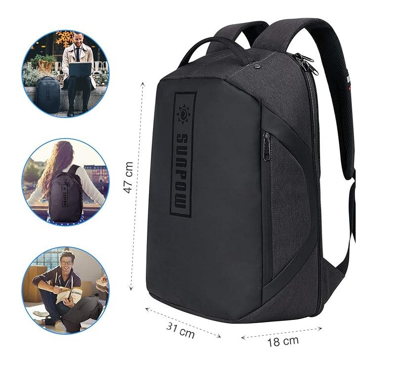 Sunpow Anti-theft 15.6" Laptop Backpack – 180° Open Design | Waterproof | Black