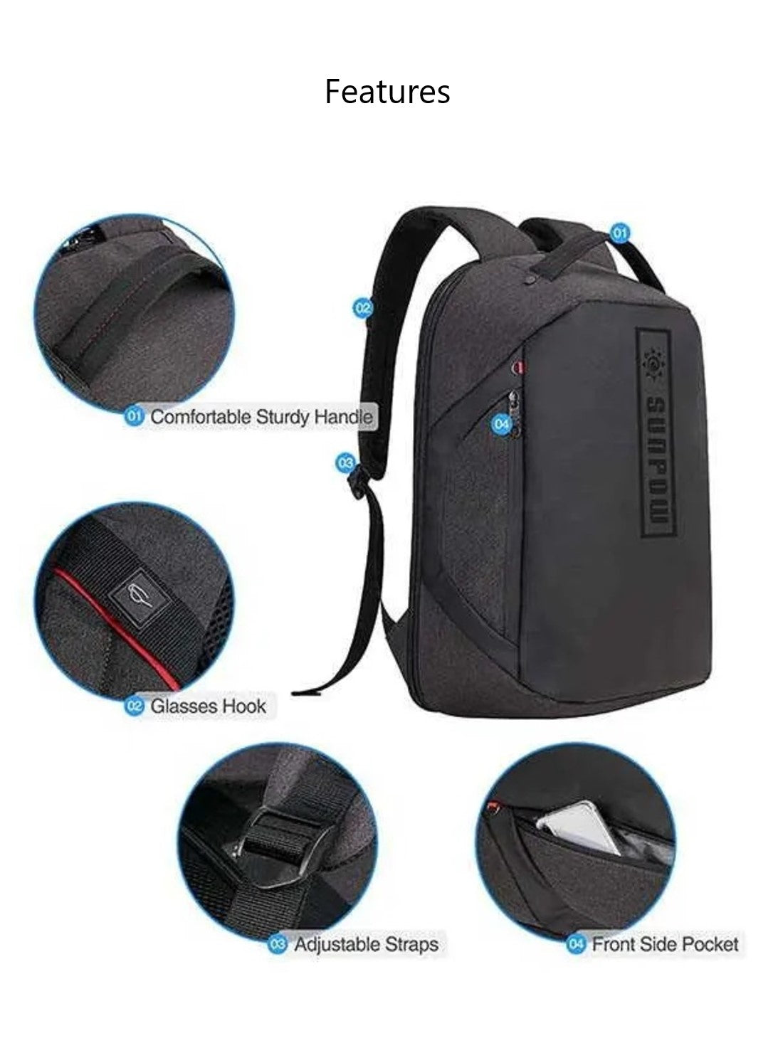 Sunpow Anti-theft 15.6" Laptop Backpack – 180° Open Design | Waterproof | Black