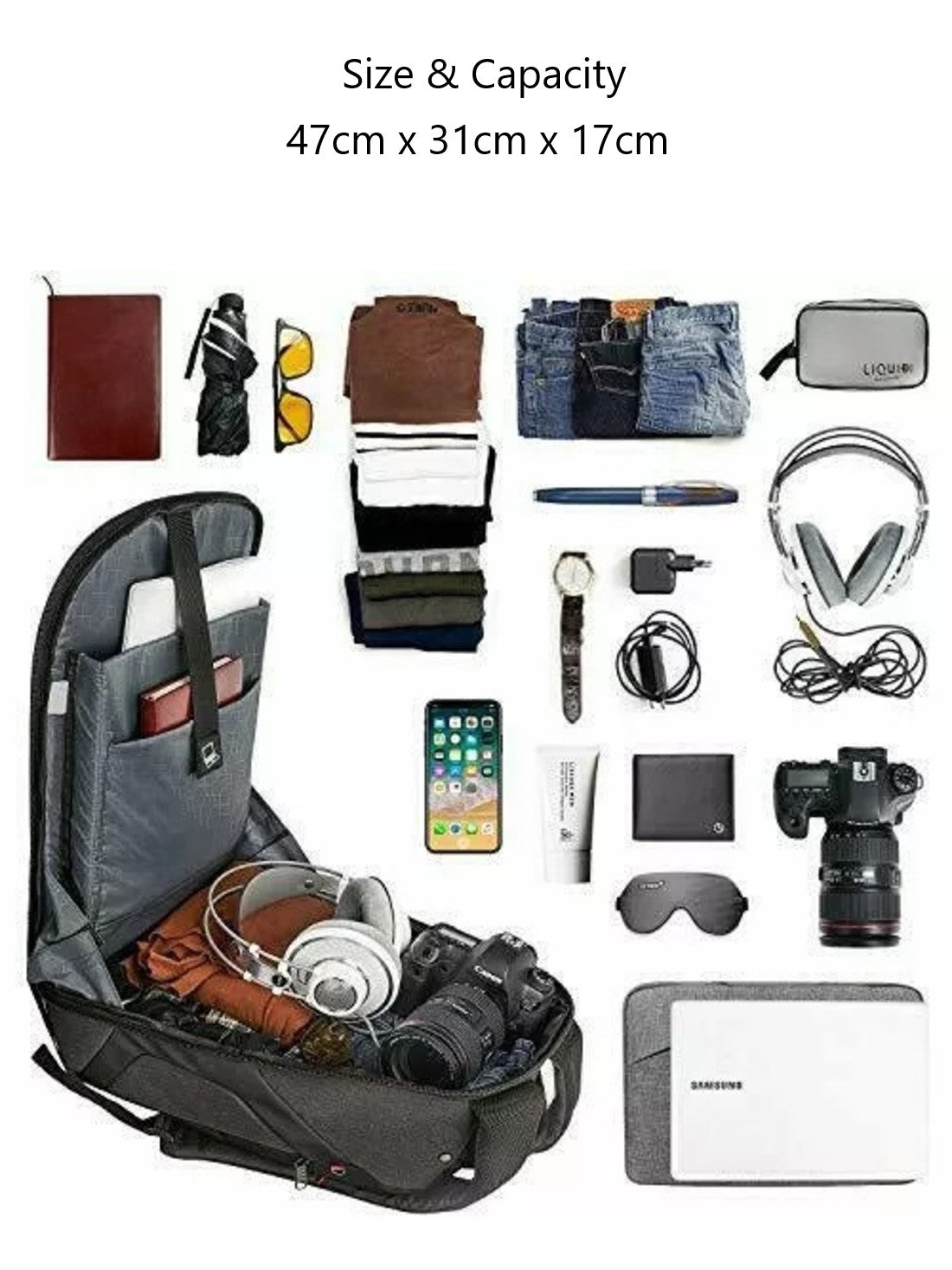 Sunpow Anti-theft 15.6" Laptop Backpack – 180° Open Design | Waterproof | Black