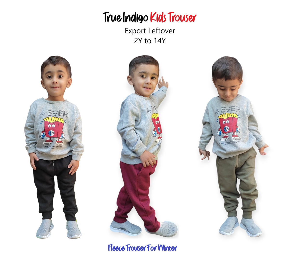True Indigo Kids Winter Trouser – Export Quality | Fleece | Unisex | Warm & Comfortable | Sizes 2 to 14 Years