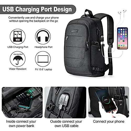 Tzowla Anti-Theft Laptop Travel Backpack – USB Charging & Headphone Port, Water-Resistant (Fits 15.6”–17.3”)