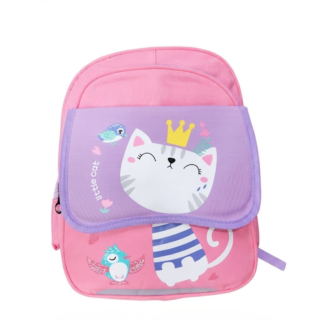 Cute Cat Kids School Bag – Imported, Pink & Lilac – KG, Nursery & Class 1