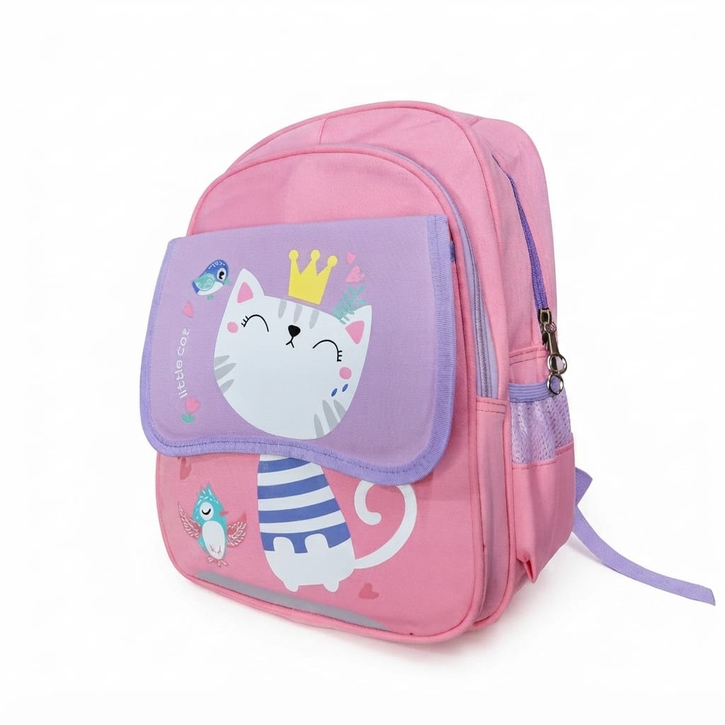 Cute Cat Kids School Bag – Imported, Pink & Lilac – KG, Nursery & Class 1