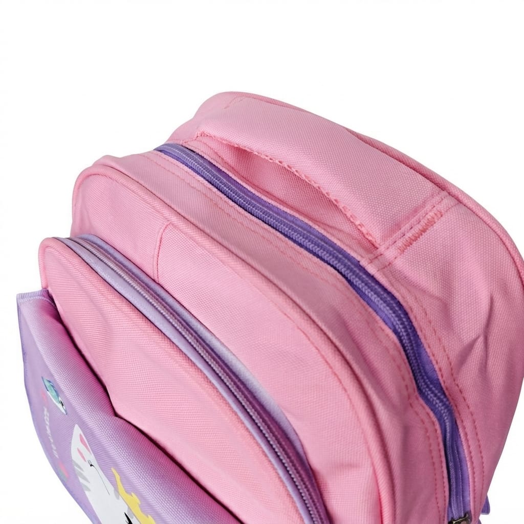 Cute Cat Kids School Bag – Imported, Pink & Lilac – KG, Nursery & Class 1