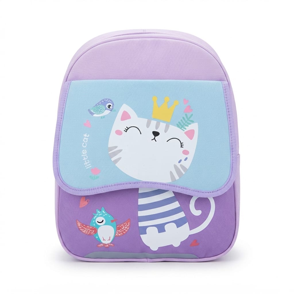 Cute Cat Kids School Bag – Imported, Pink & Lilac – KG, Nursery & Class 1