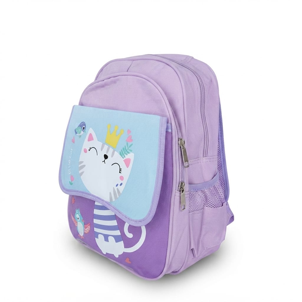Cute Cat Kids School Bag – Imported, Pink & Lilac – KG, Nursery & Class 1