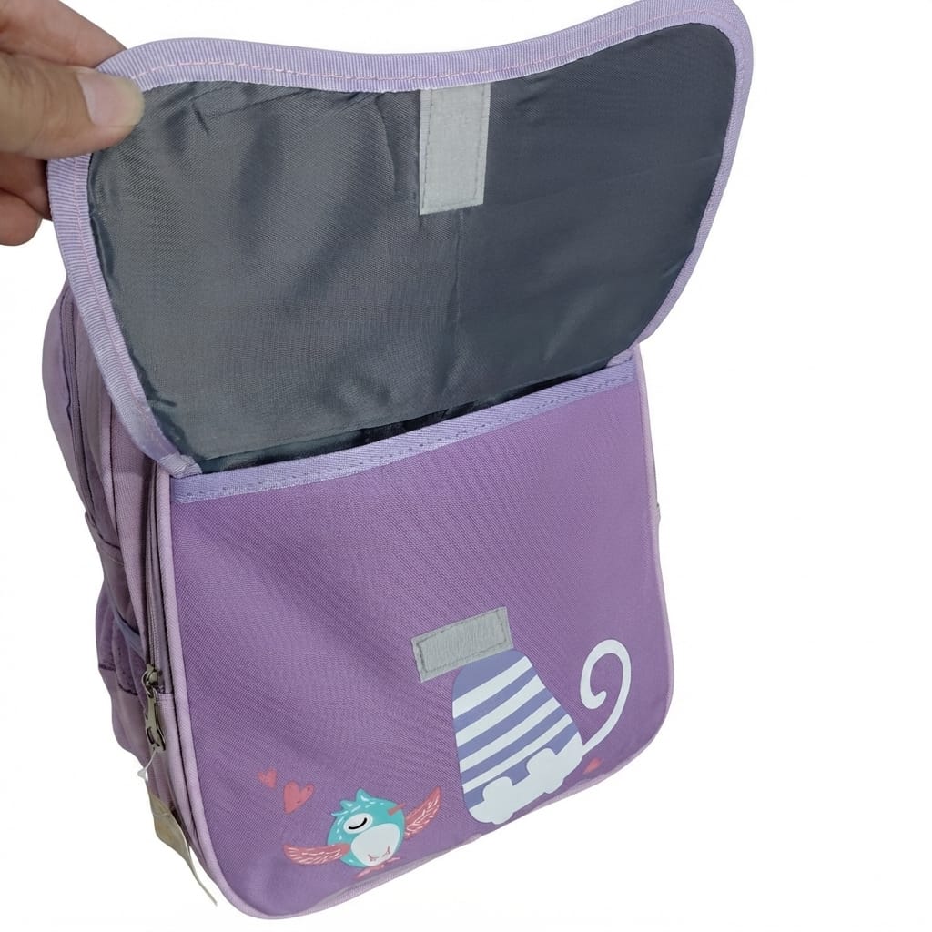 Cute Cat Kids School Bag – Imported, Pink & Lilac – KG, Nursery & Class 1
