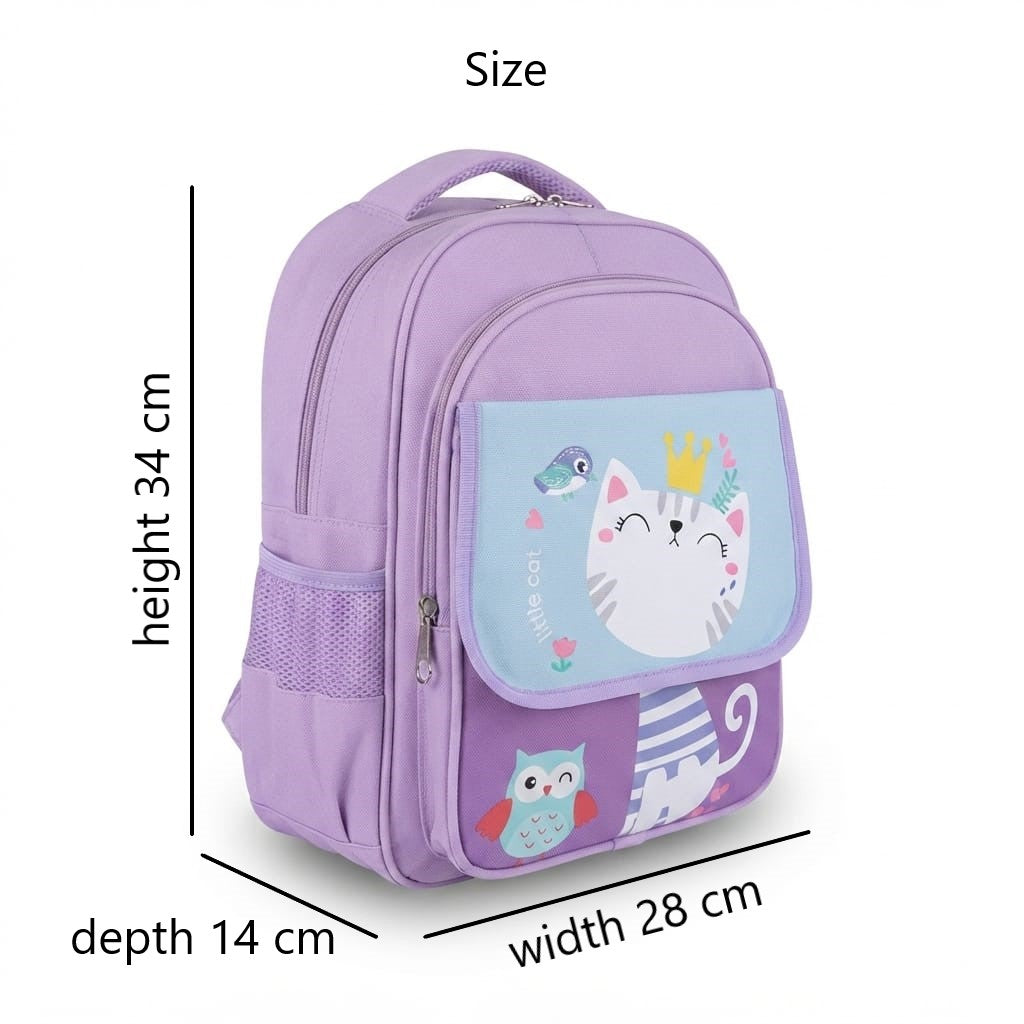 Cute Cat Kids School Bag – Imported, Pink & Lilac – KG, Nursery & Class 1