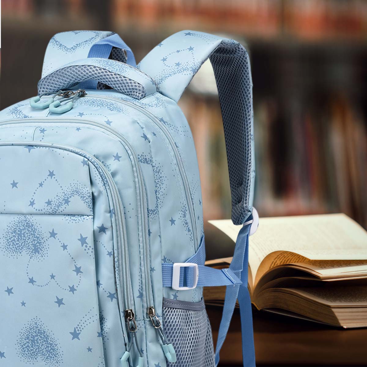 Hearts Design Blue Unisex School Backpack – Stylish, Spacious & Waterproof