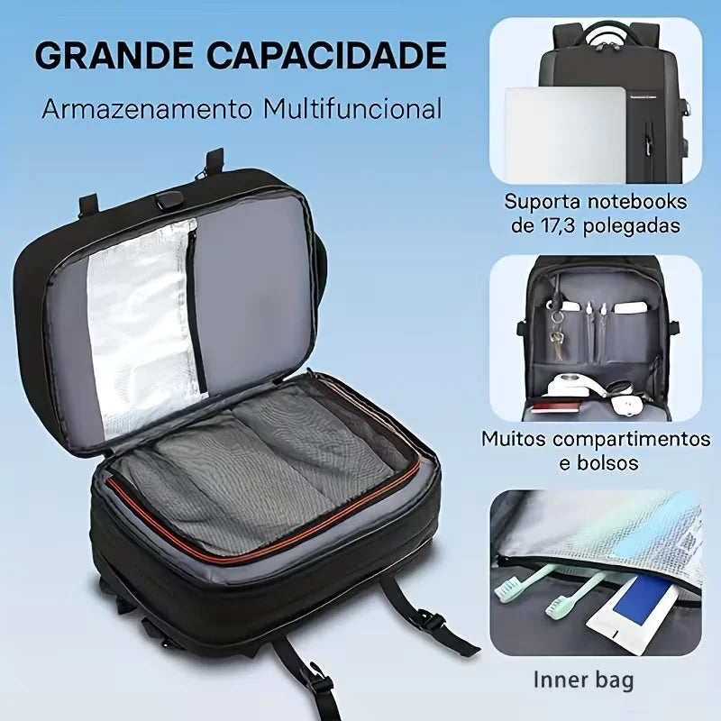 Romantic Crown 17.3" Expandable Laptop Backpack 45L – Waterproof Travel & Business Bag with USB Charging, Anti-Theft & 180° Opening