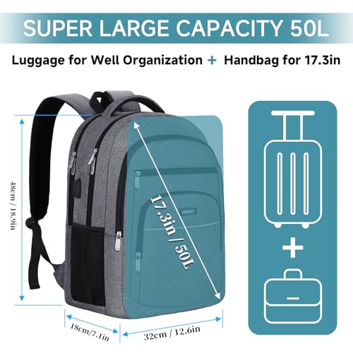 DFIKISY 17.3” Anti-Theft Laptop Backpack | Waterproof Oxford Fabric | USB Charging Port | Large Capacity Business & Travel Bag | Grey