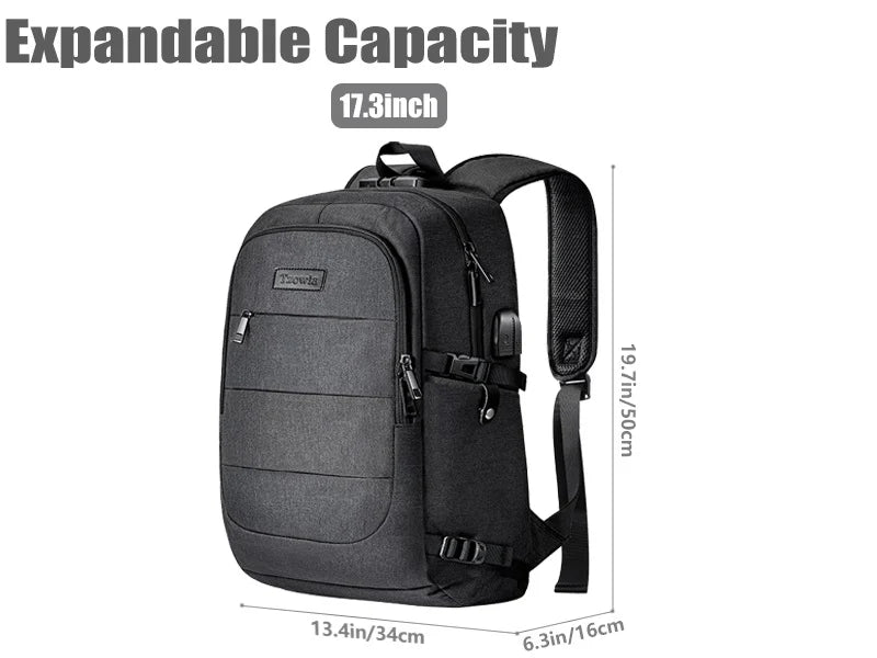 Tzowla Anti-Theft Laptop Travel Backpack – USB Charging & Headphone Port, Water-Resistant (Fits 15.6”–17.3”)