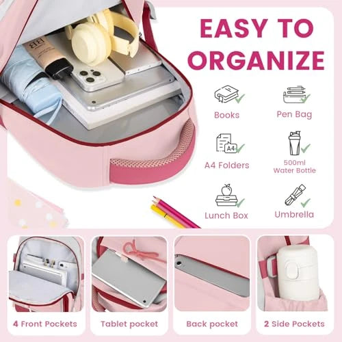Octanauts Zenvy Cute Waterproof Large Capacity School Backpack for Girls – Multi-Compartment Laptop Travel Bag (15.6”)