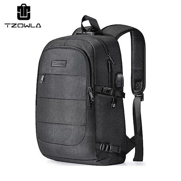 Tzowla Anti-Theft Laptop Travel Backpack – USB Charging & Headphone Port, Water-Resistant (Fits 15.6”–17.3”)